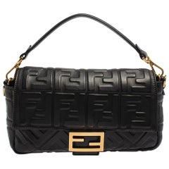 Fendi Black Zucca Embossed Leather Medium Baguette Bag