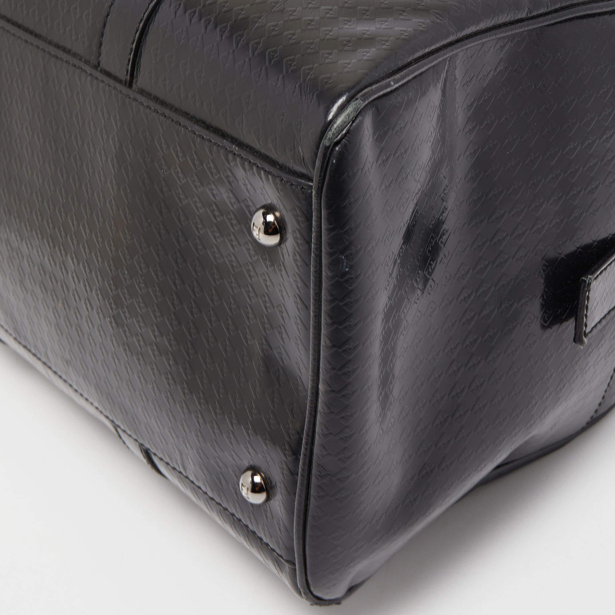 Fendi Black Zucca Embossed Leather Medium Forever Bauletto Boston Bag 6
