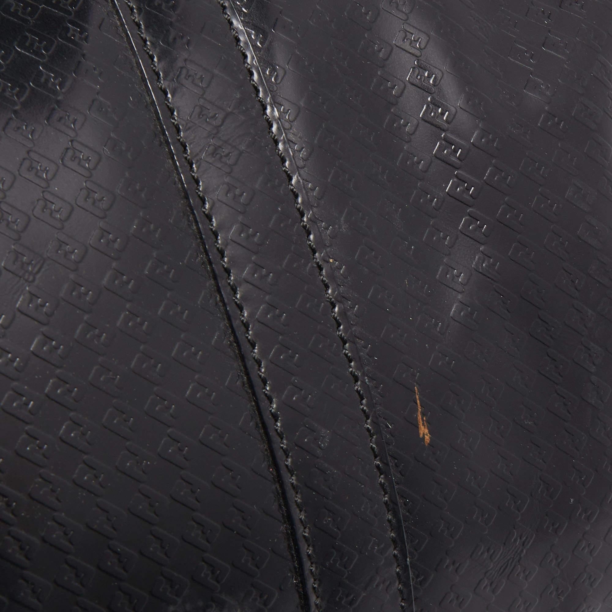 Fendi Black Zucca Embossed Leather Medium Forever Bauletto Boston Bag 9