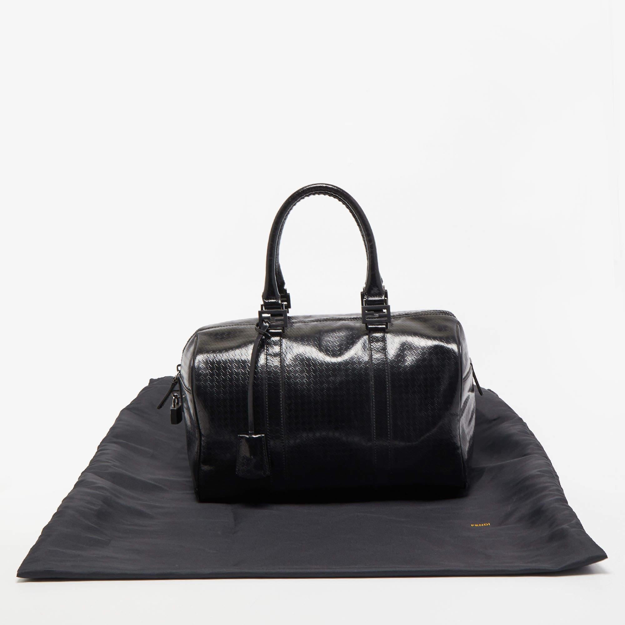 Fendi Black Zucca Embossed Leather Medium Forever Bauletto Boston Bag 13