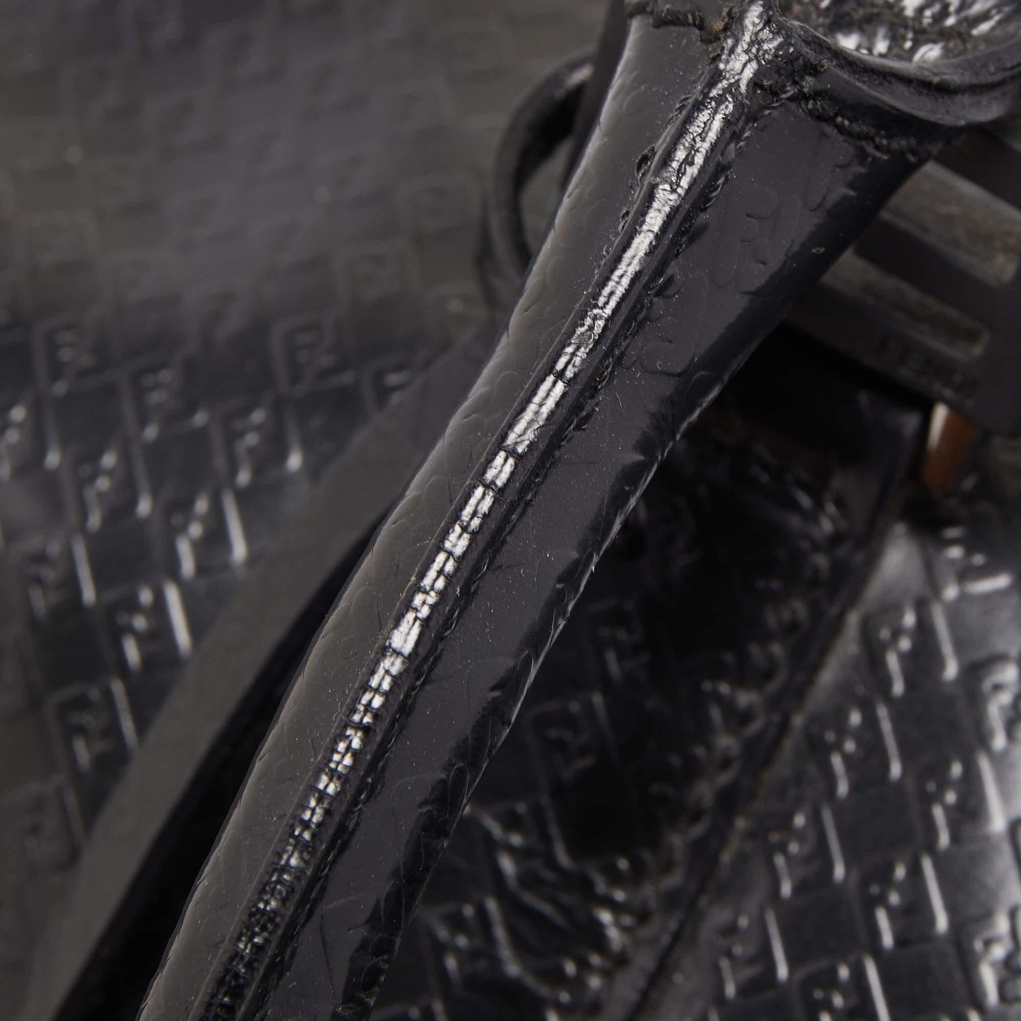 Fendi Black Zucca Embossed Leather Medium Forever Bauletto Boston Bag 2