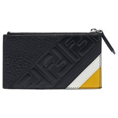 Fendi Black Zucca Embossed Leather Zip Card Holder