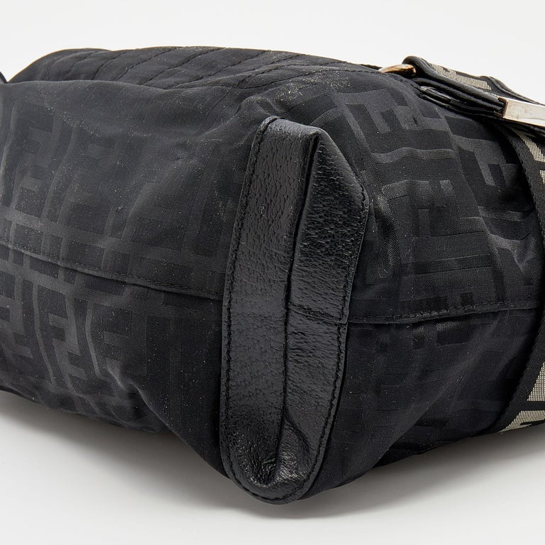 Fendi Black Zucca Fabric And Leather Zip Code Shoulder Bag For Sale at