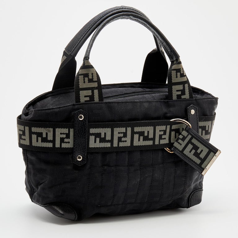 Fendi Black Zucca Fabric And Leather Zip Code Shoulder Bag For Sale at