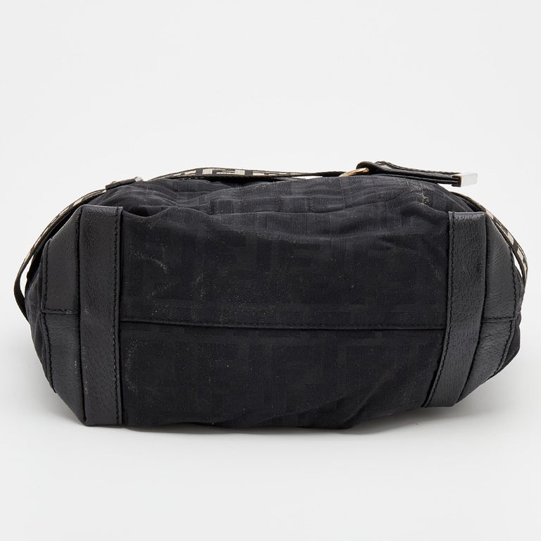 Fendi Black Zucca Fabric And Leather Zip Code Shoulder Bag For Sale at