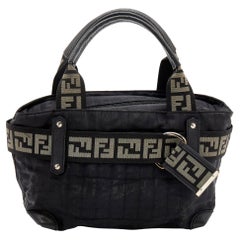 Fendi Black Zucca Fabric And Leather Zip Code Shoulder Bag