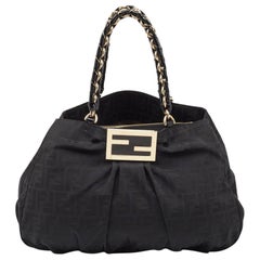 Fendi Black Zucca Fabric and Patent Leather Large Mia Hobo