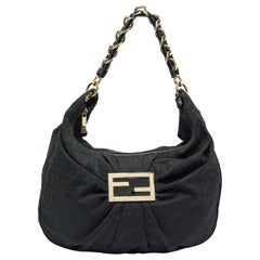 Fendi Black Zucca Fabric and Patent Leather Mia Hobo