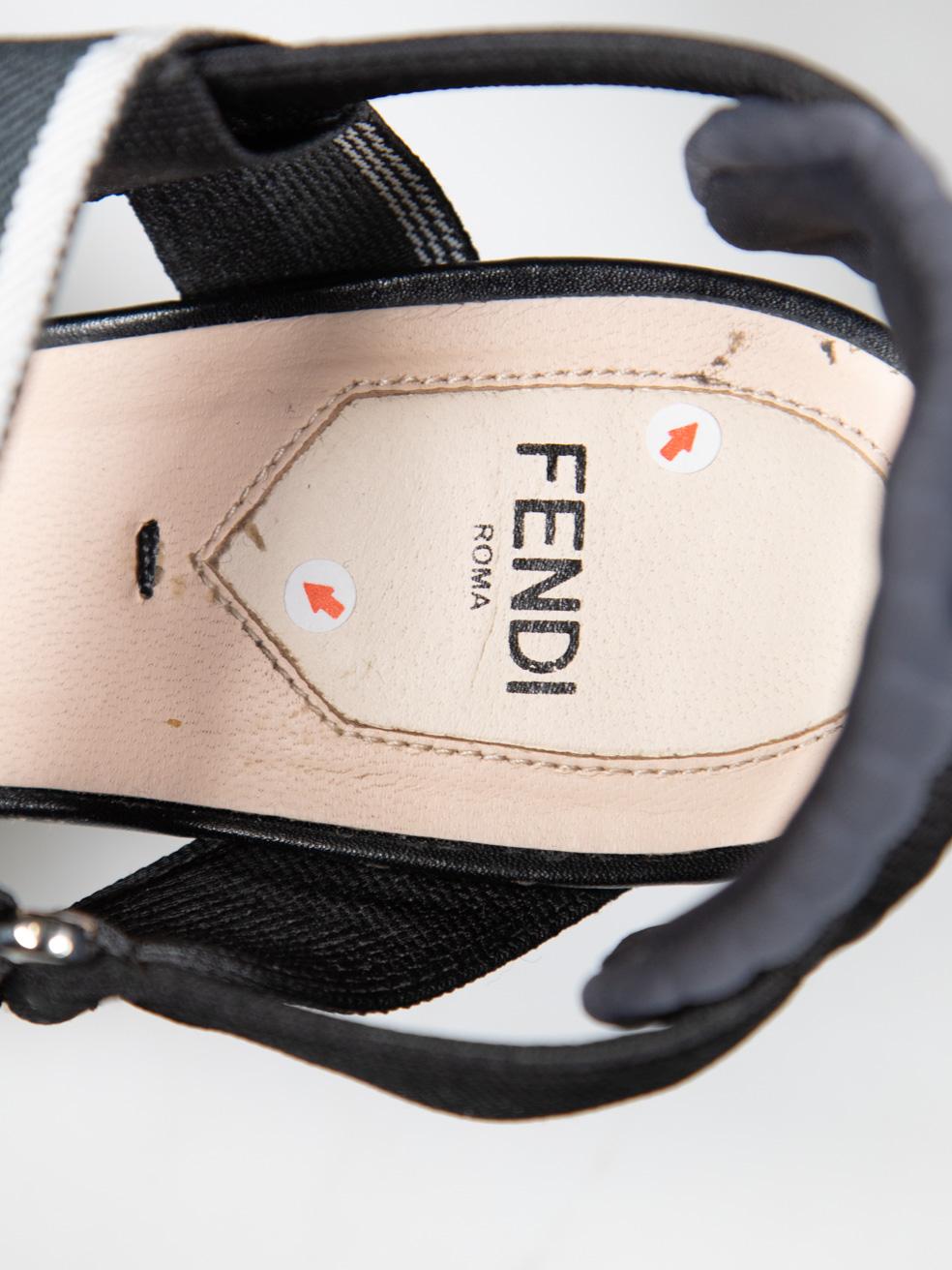 Fendi Black Zucca FF Logo PVC Slingback Heels Size IT 37.5 For Sale 6