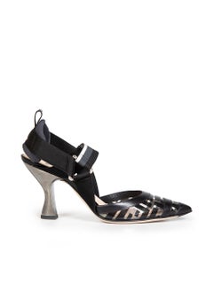 Fendi Black Zucca FF Logo PVC Slingback Heels Size IT 37.5