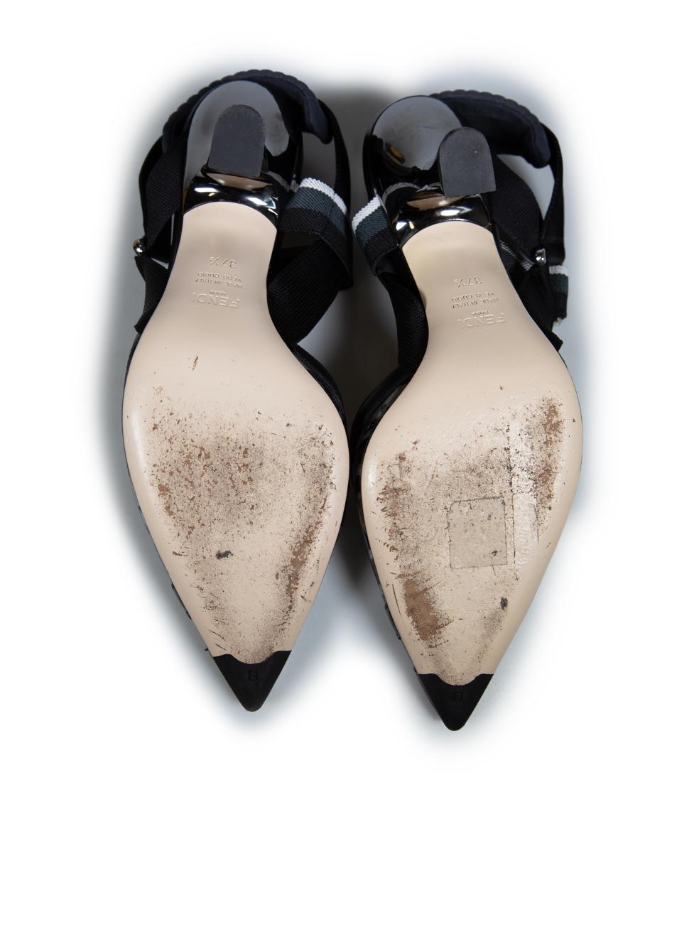 Women's Fendi Black Zucca FF Logo PVC Slingback Heels Size IT 37.5 For Sale