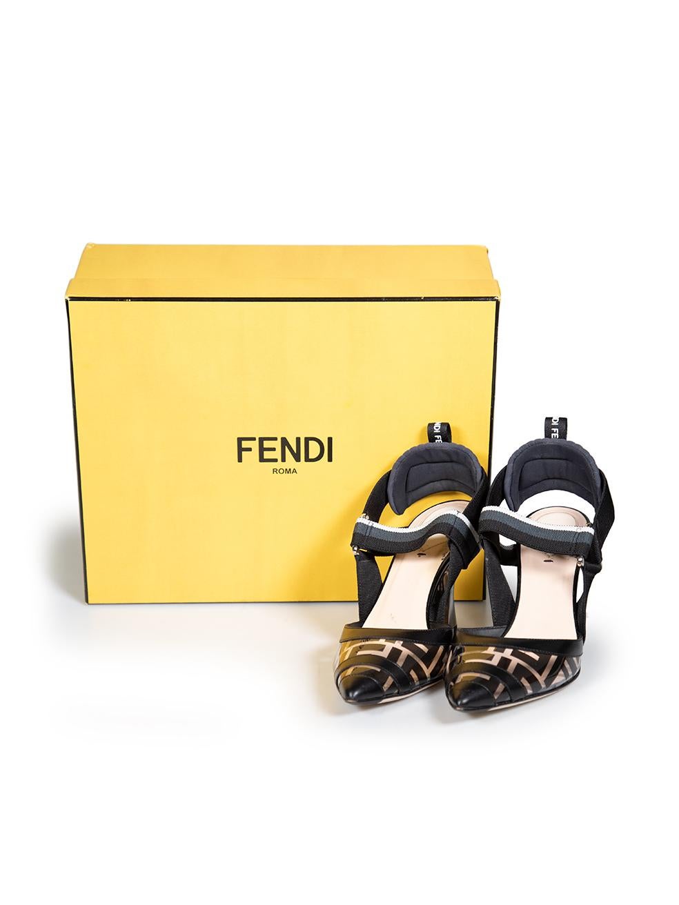 Fendi Black Zucca FF Logo PVC Slingback Heels Size IT 37.5 1