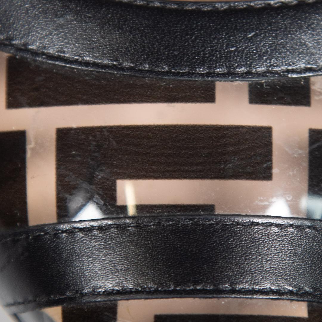 Fendi Black Zucca FF Logo PVC Slingback Heels Size IT 37.5 2