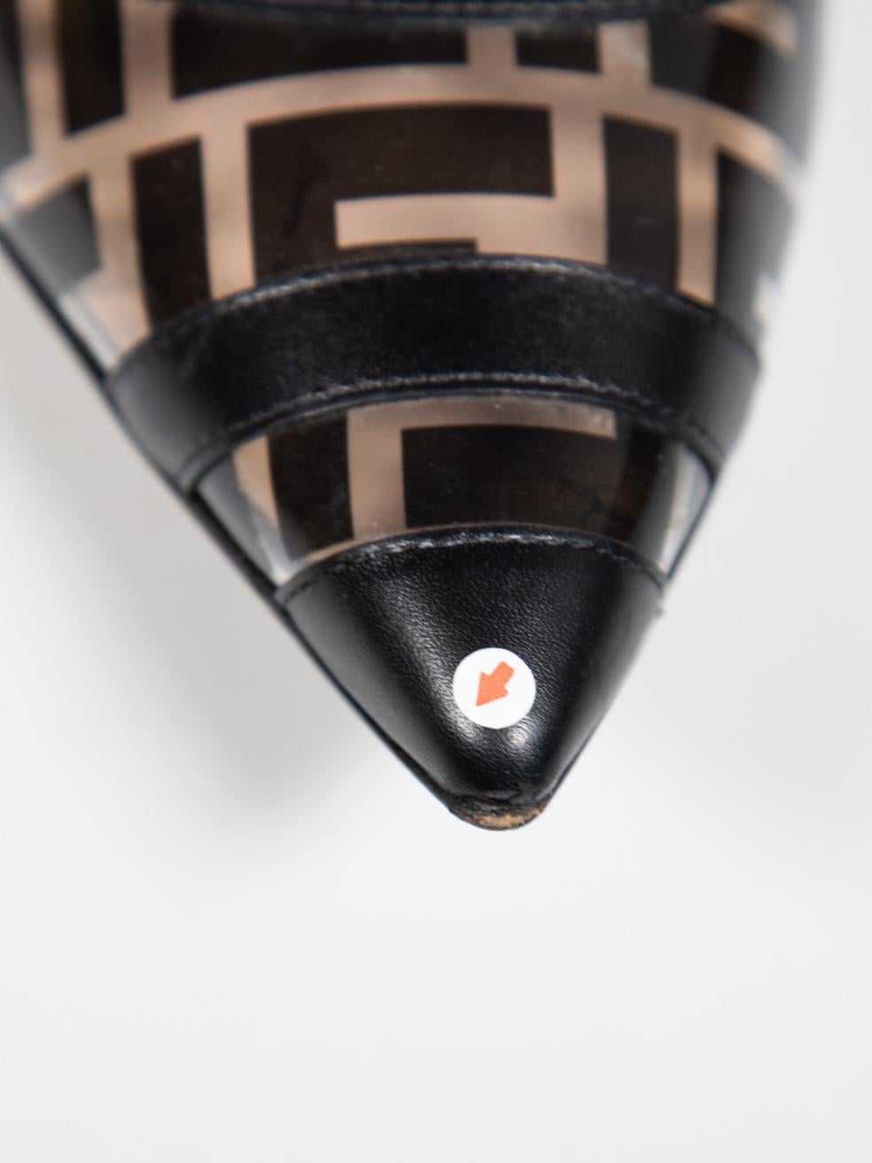 Fendi Black Zucca FF Logo PVC Slingback Heels Size IT 37.5 3