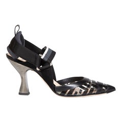 Fendi Black Zucca FF Logo PVC Slingback Pumps Size IT 37.5