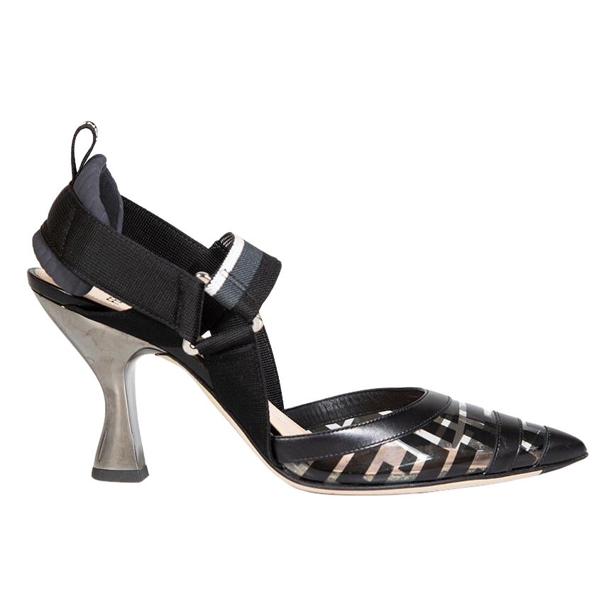 Fendi Schwarz Zucca FF Logo PVC Slingback Pumps Größe IT 37,5