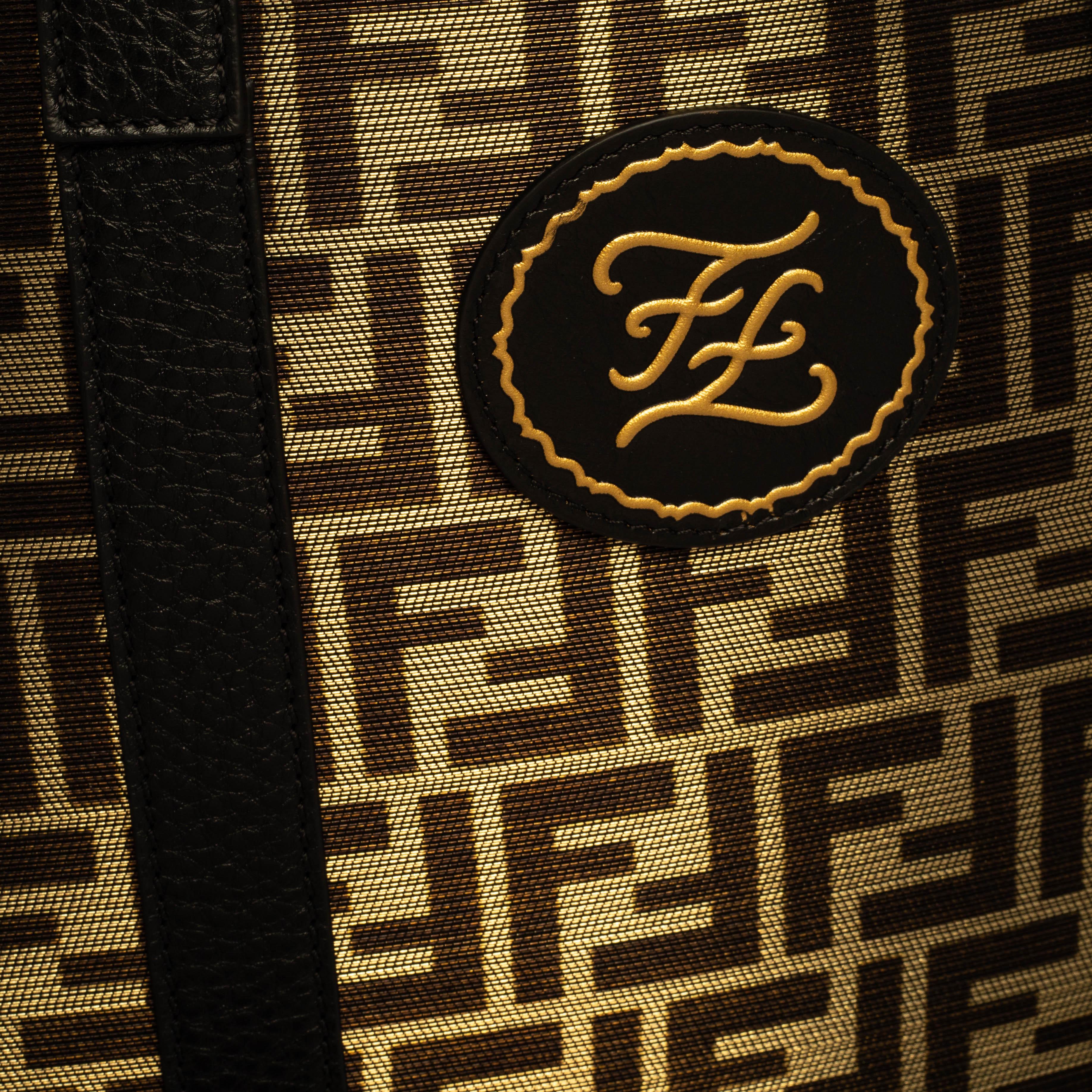 Fendi Black Zucca Jacquard Fabric and Leather Karligraphy Tote 8