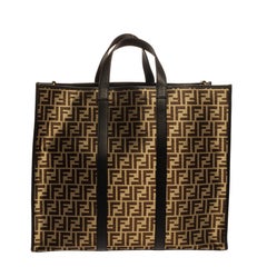 Fendi Black Zucca Jacquard Fabric and Leather Karligraphy Tote