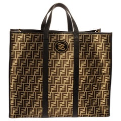 Fendi Black Zucca Jacquard Fabric and Leather Karligraphy Tote