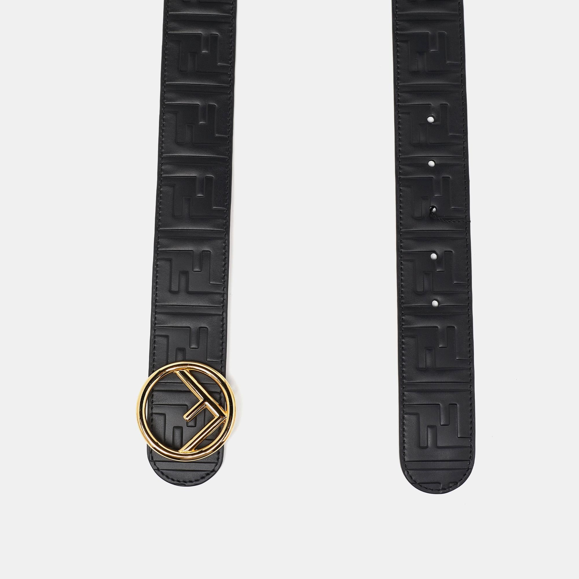 Fendi Black Zucca Leather F is Fendi Belt 90CM In Good Condition In Dubai, Al Qouz 2