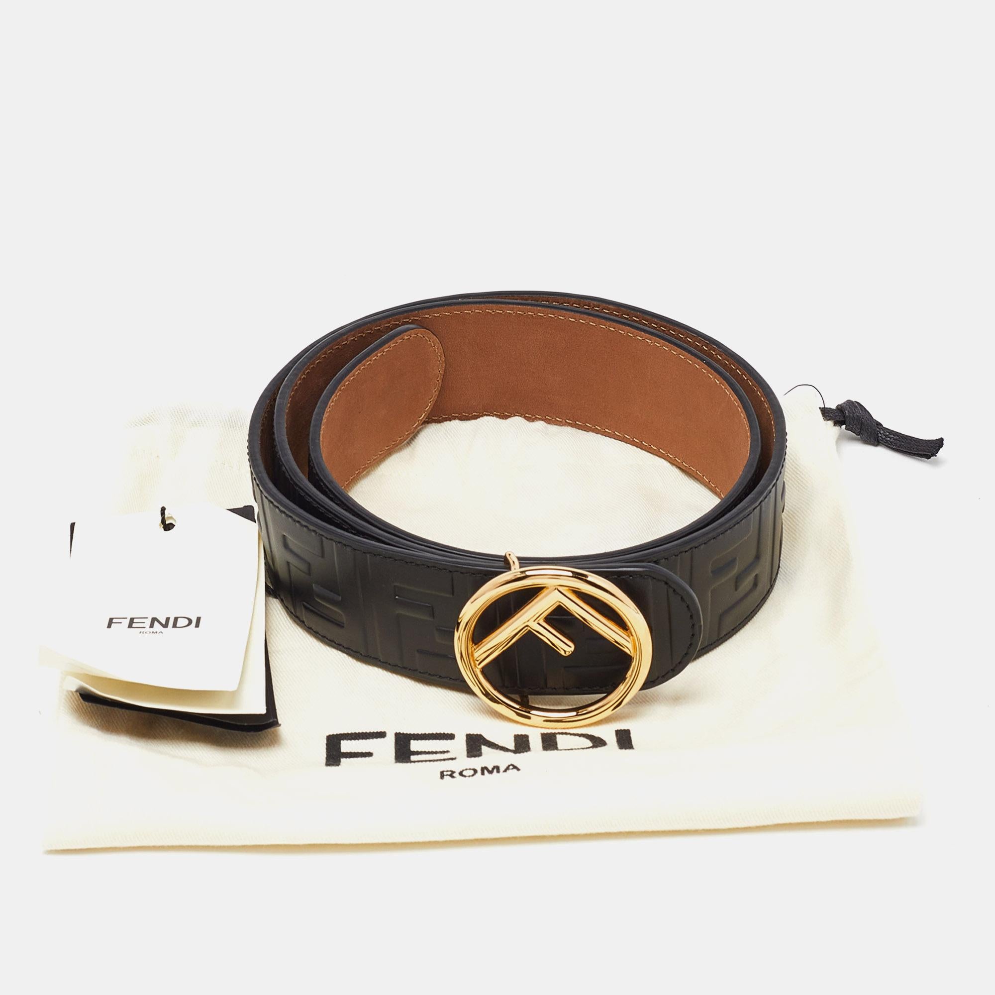 Fendi Black Zucca Leather F is Fendi Belt 90CM 3