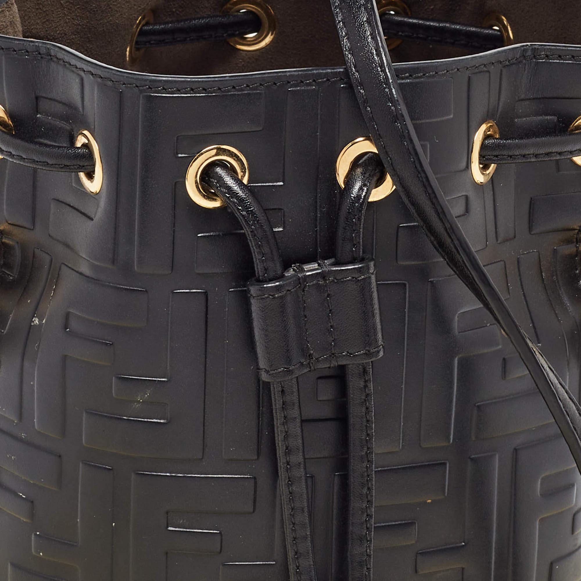Fendi Black Zucca Leather Mini Mon Tresor Drawstring Bucket Bag 1