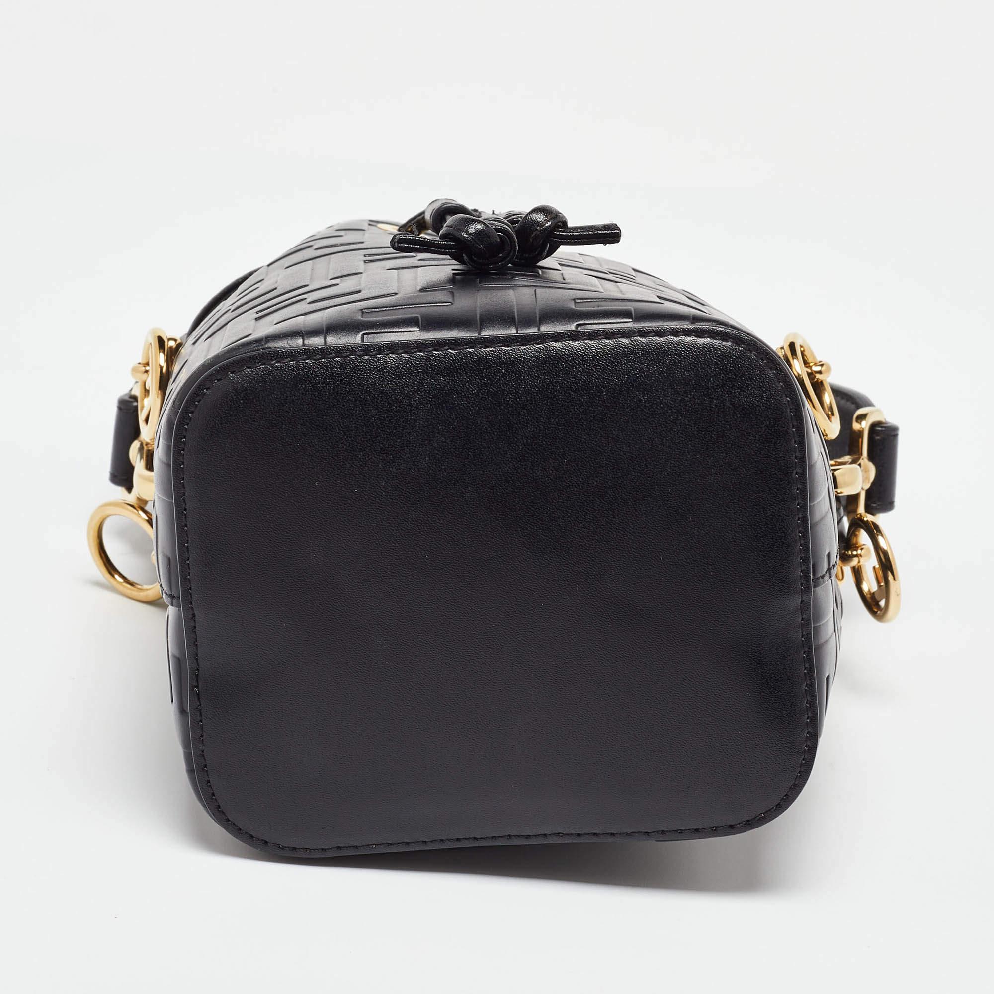 Fendi Black Zucca Leather Mini Mon Tresor Drawstring Bucket Bag 2