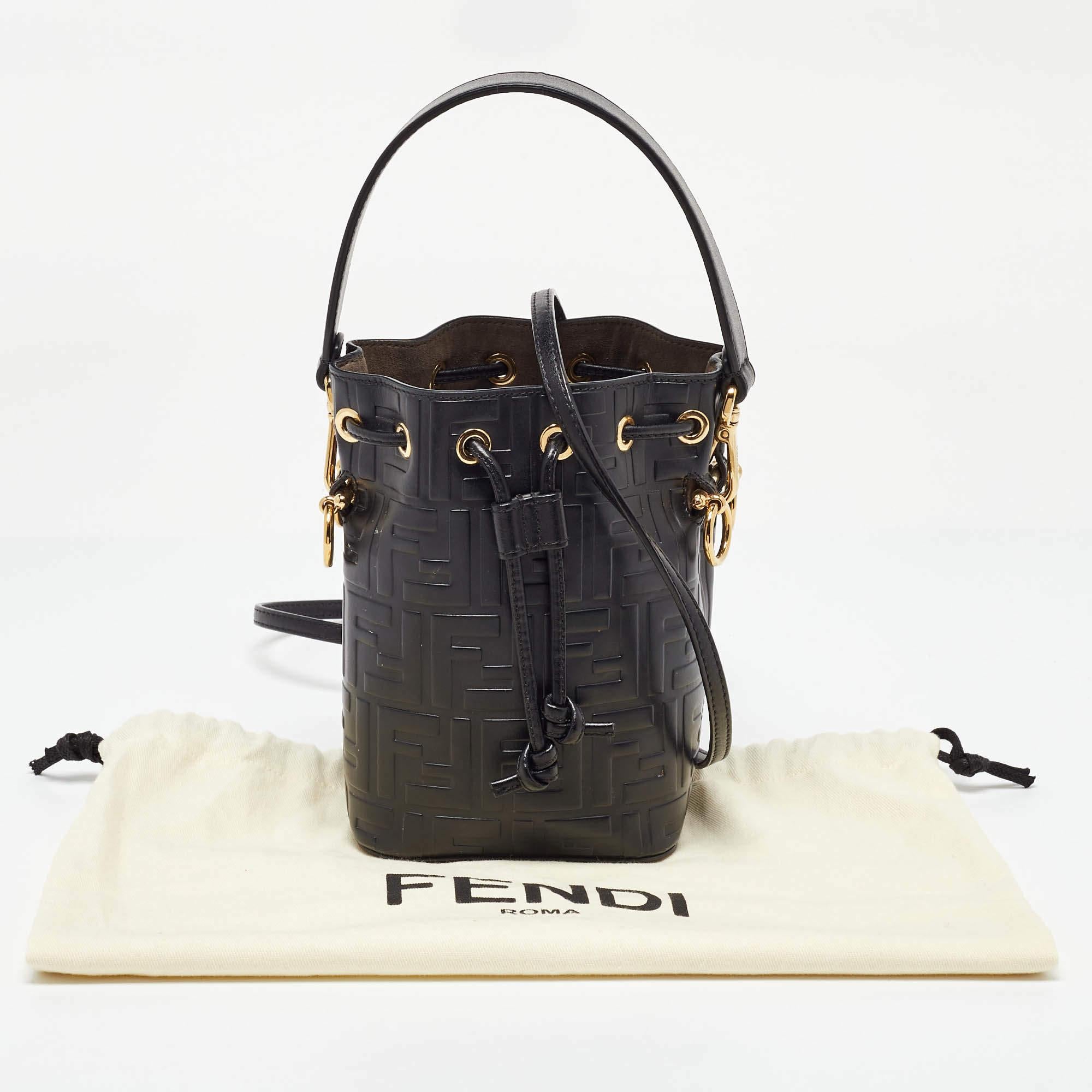 Fendi Black Zucca Leather Mini Mon Tresor Drawstring Bucket Bag 5
