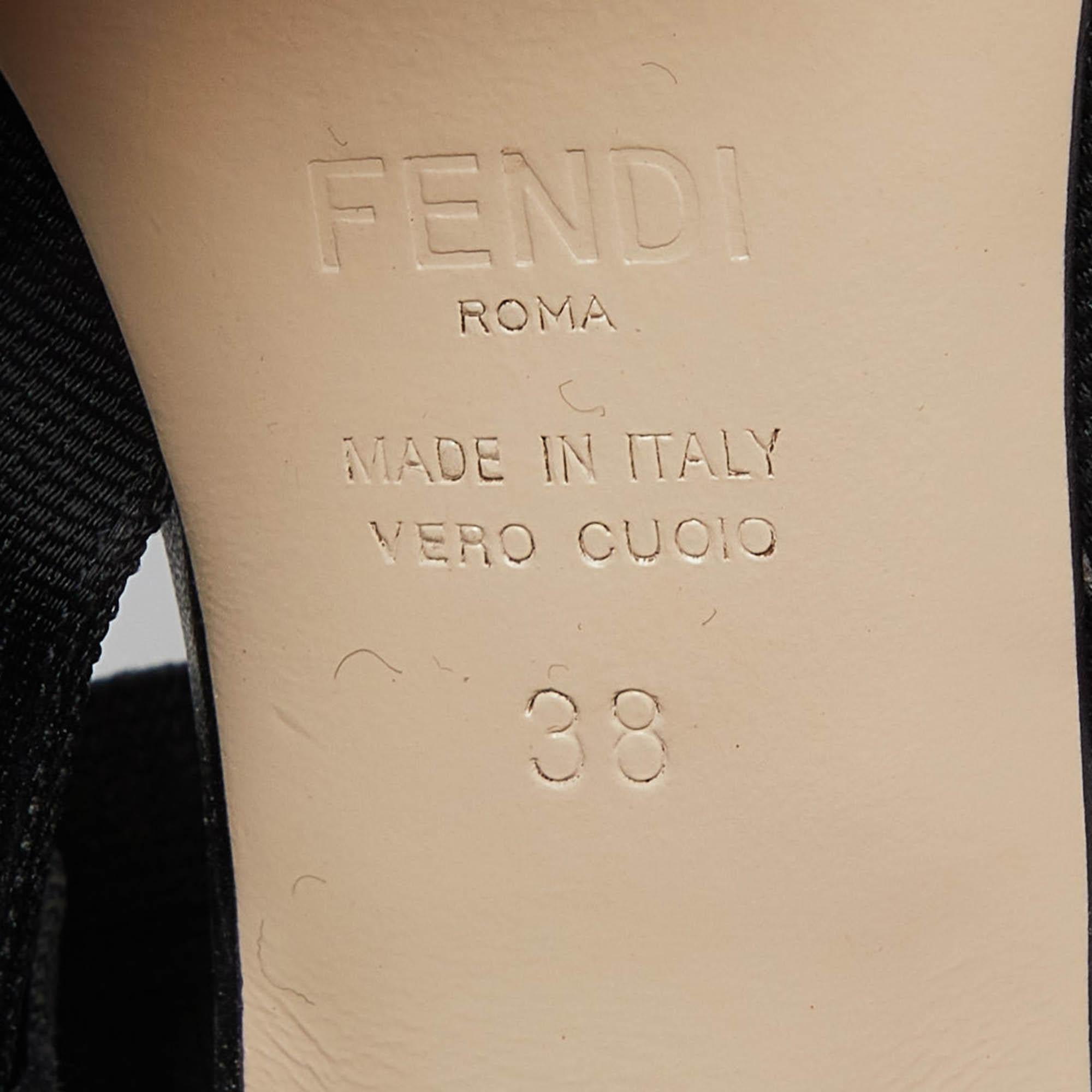 Fendi Black Zucca Mesh and Canvas Colibri Slingback Pumps Size 38 For Sale 4