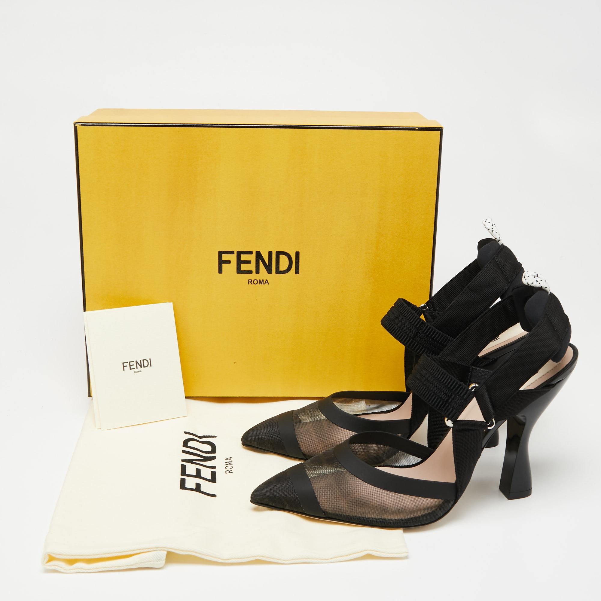 Fendi Black Zucca Mesh and Fabric Colibri Slingback Pumps Size 40 4