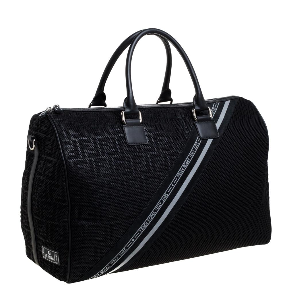Fendi Black Zucca Mesh and Leather Duffle Bag In Good Condition In Dubai, Al Qouz 2