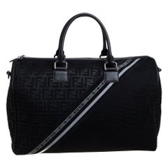 Fendi Black Zucca Mesh and Leather Duffle Bag