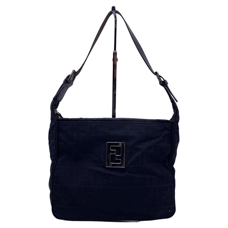 Fendi Black Zucca Monogram Canvas Shoulder Bag Tote For Sale at 1stDibs