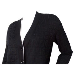 Fendi Black Zucca Monogram Knit V-Neck Cardigan