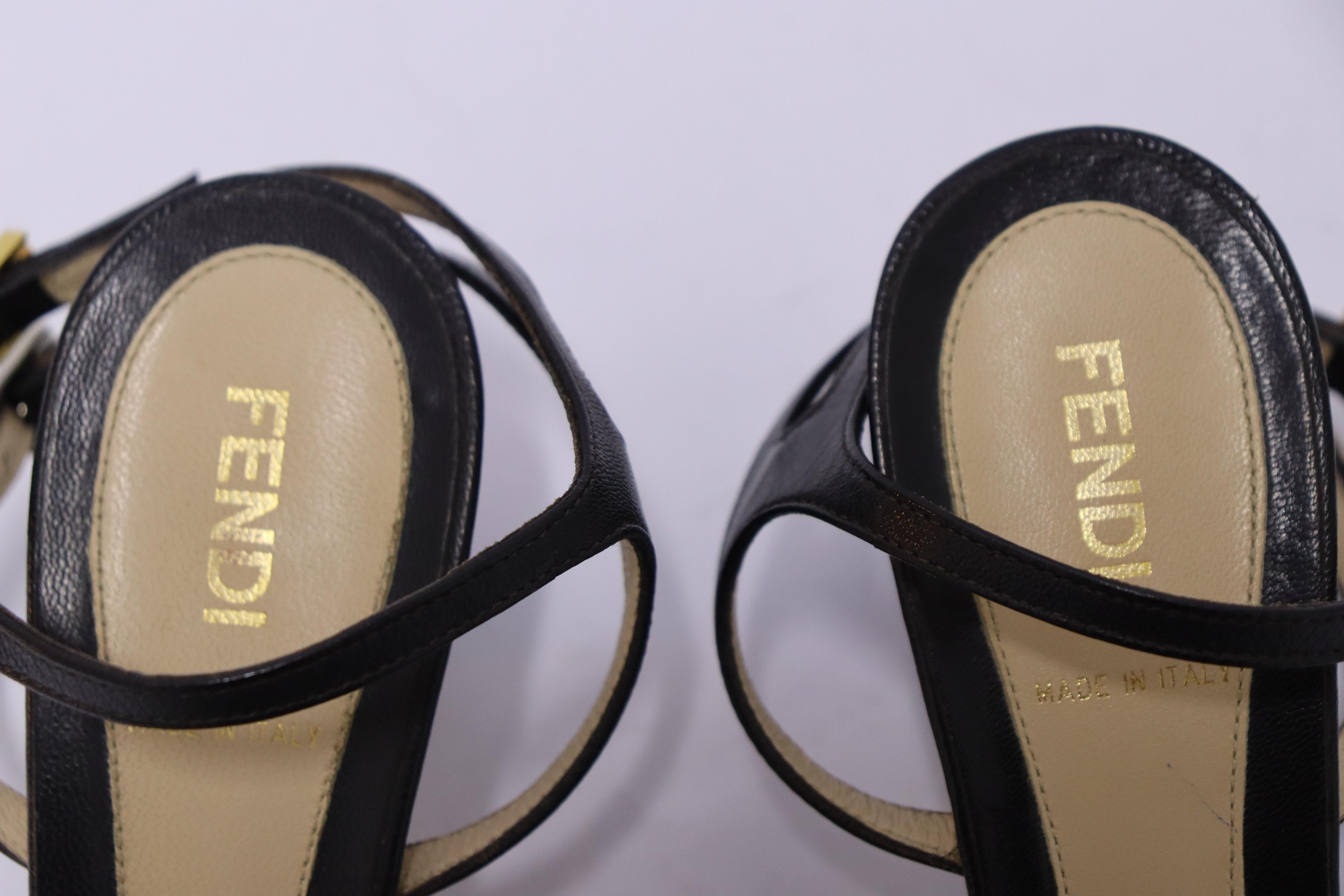 Fendi Black Zucca Monogram Sandals Size EU 37.5 For Sale 6