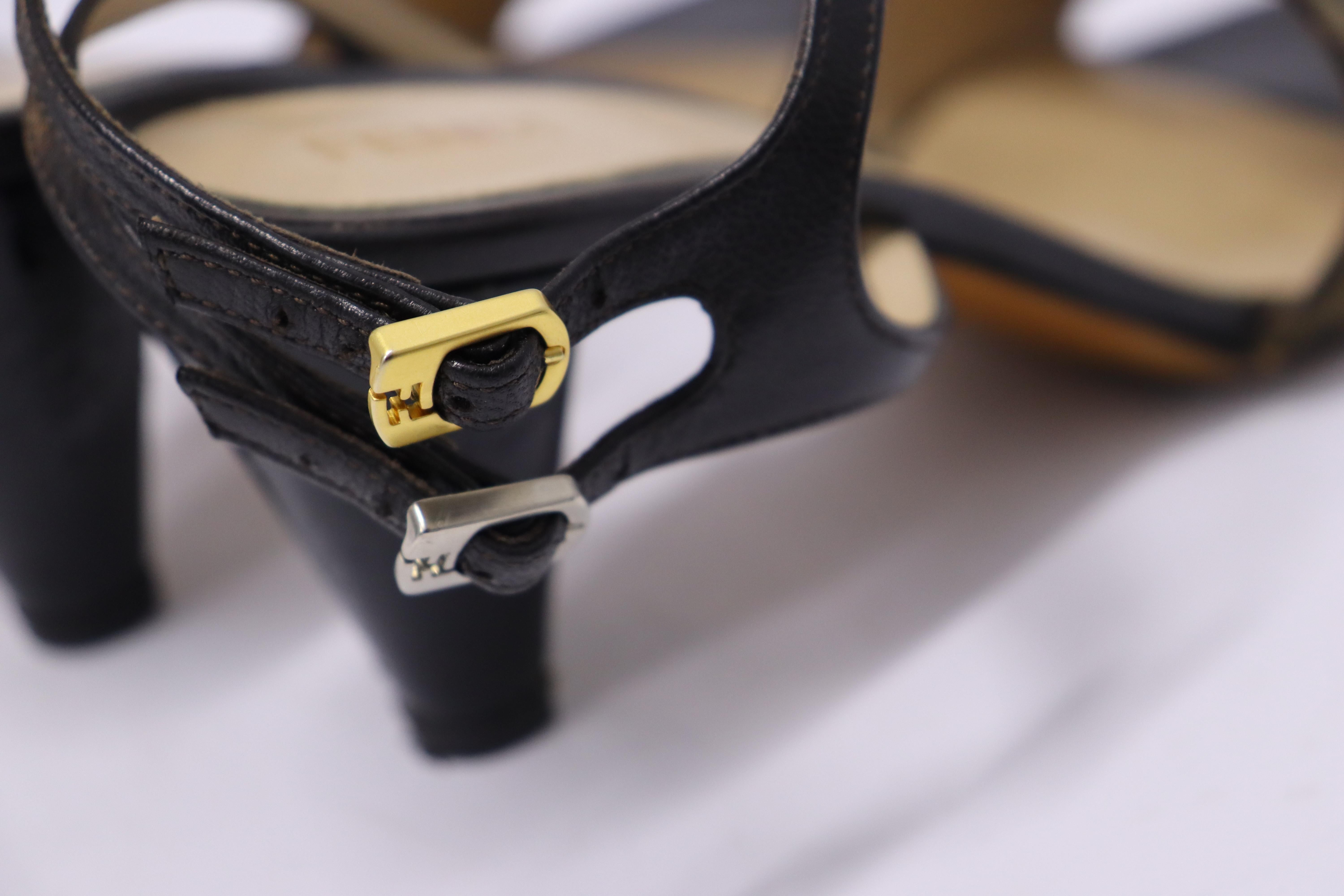 Fendi Black Zucca Monogram Sandals Size EU 37.5 For Sale 8