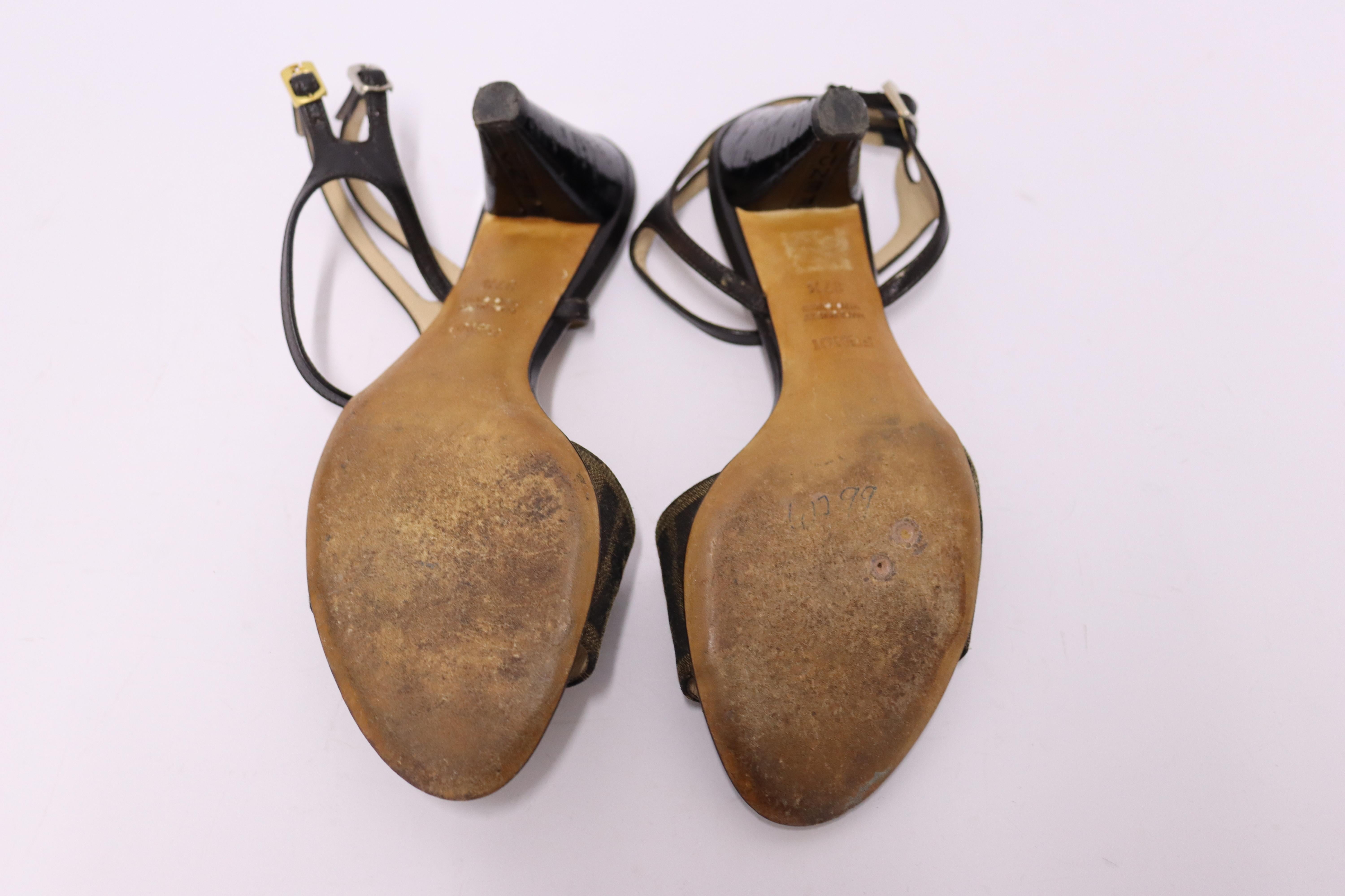 Fendi Black Zucca Monogram Sandals Size EU 37.5 For Sale 2