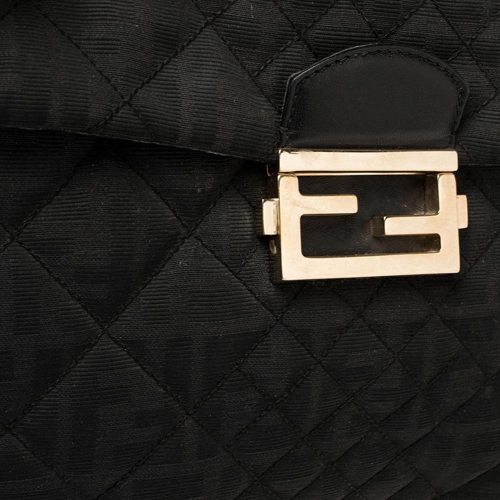 Fendi Black Zucca Quilted Canvas Maxi Baguette Flap Shoulder Bag 3