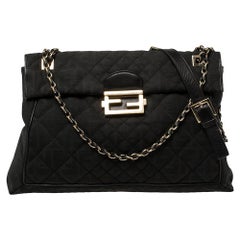 Fendi Black Zucca Quilted Canvas Maxi Baguette Flap Shoulder Bag