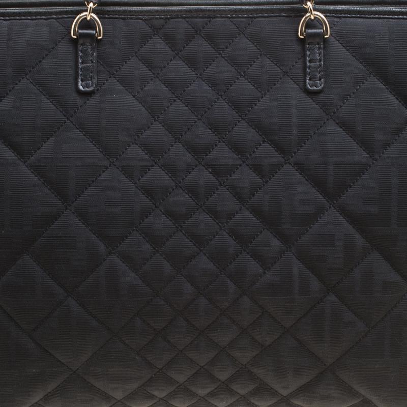Fendi Black Zucca Quilted Fabric Roll Tote 5