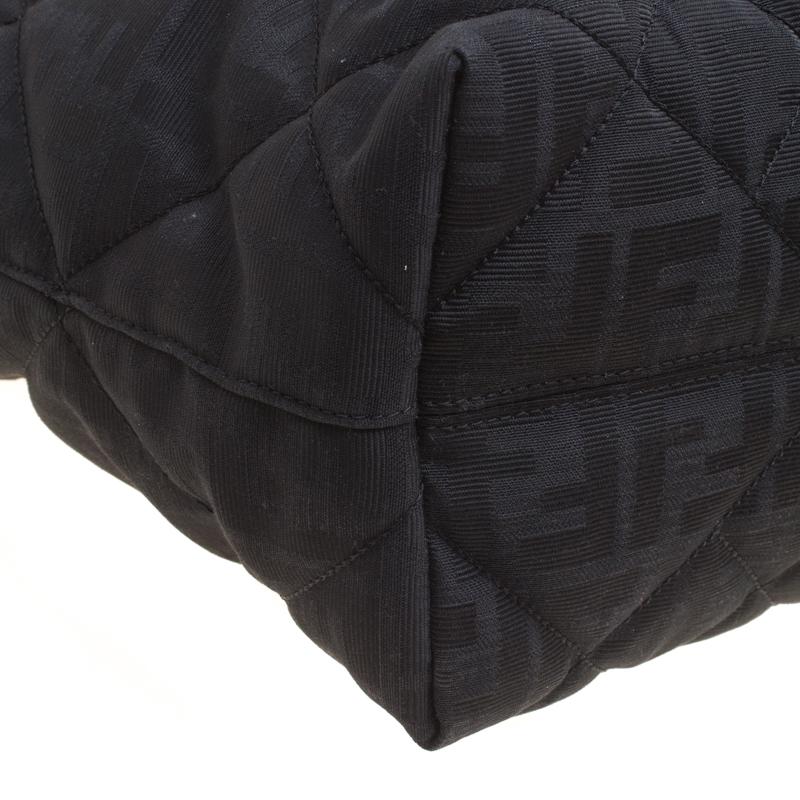 Fendi Black Zucca Quilted Fabric Roll Tote 6