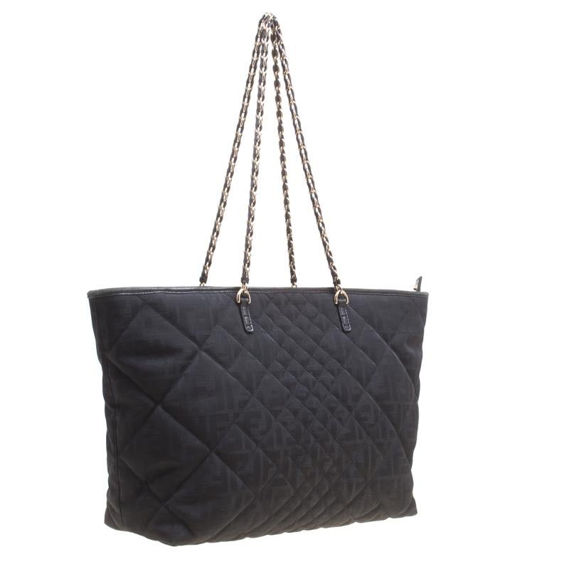 Fendi Black Zucca Quilted Fabric Roll Tote 1