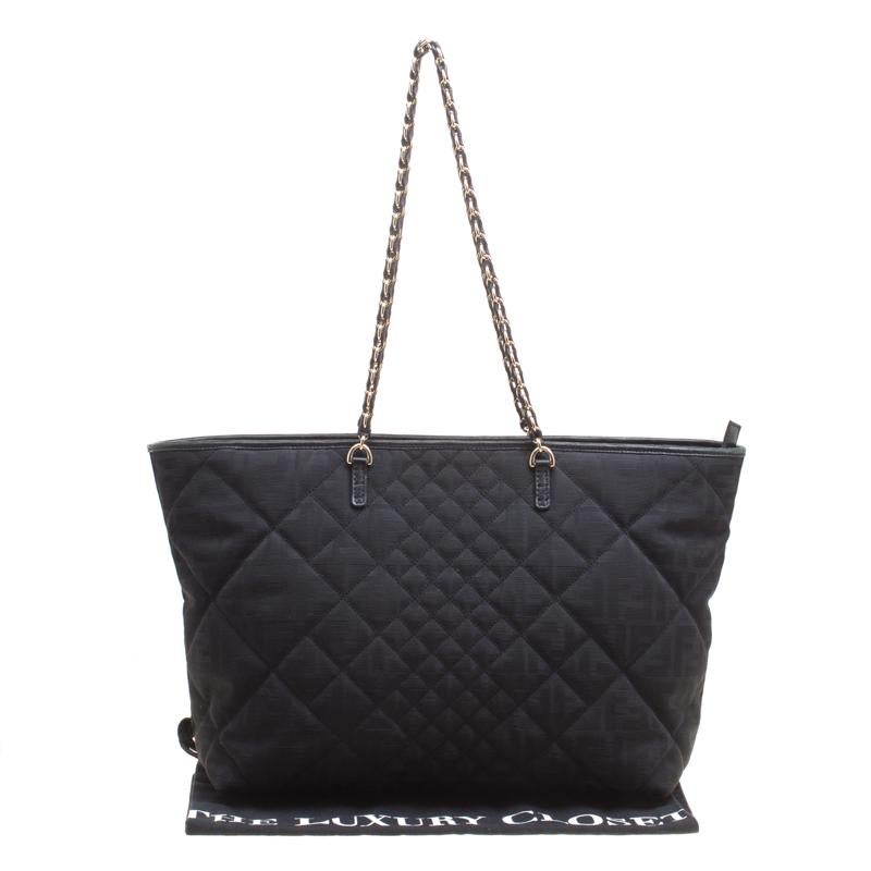 Fendi Black Zucca Quilted Fabric Roll Tote 3