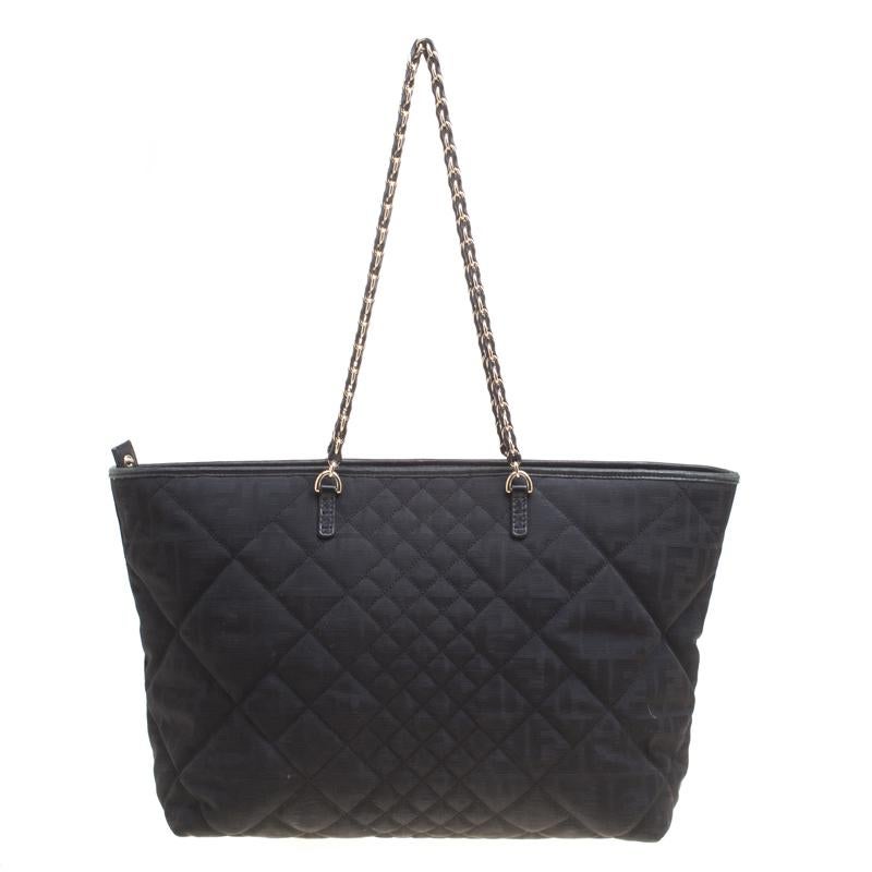 Fendi Black Zucca Quilted Fabric Roll Tote