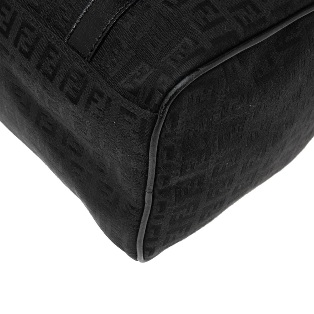 Fendi Black Zucchino Canvas and Leather Forever Bauletto Bag In Good Condition In Dubai, Al Qouz 2
