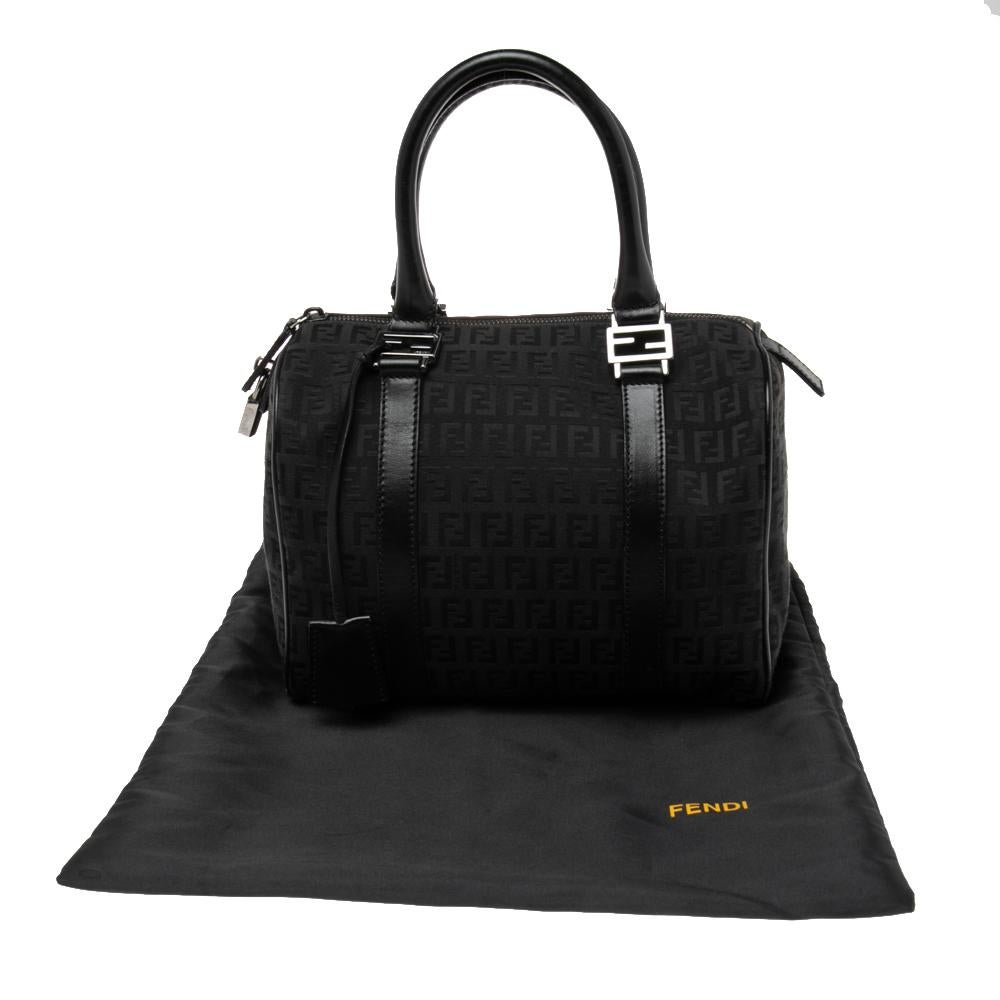 Fendi Black Zucchino Canvas and Leather Forever Bauletto Bag 4