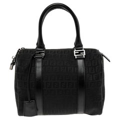 Fendi Black Zucchino Canvas and Leather Forever Bauletto Bag