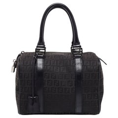 Fendi Black Zucchino Canvas and Leather Forever Bauletto Bag