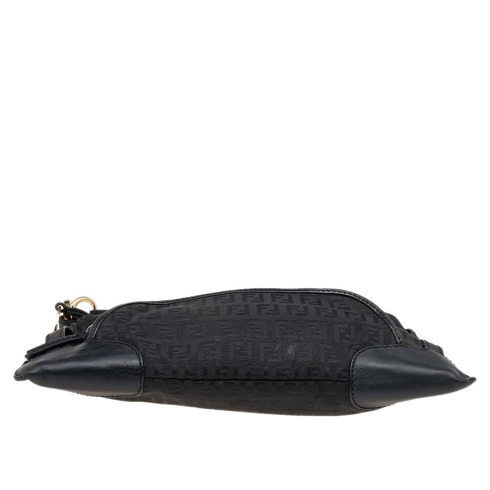 Fendi Black Zucchino Canvas and Leather Front Pocket Shoulder Bag 3