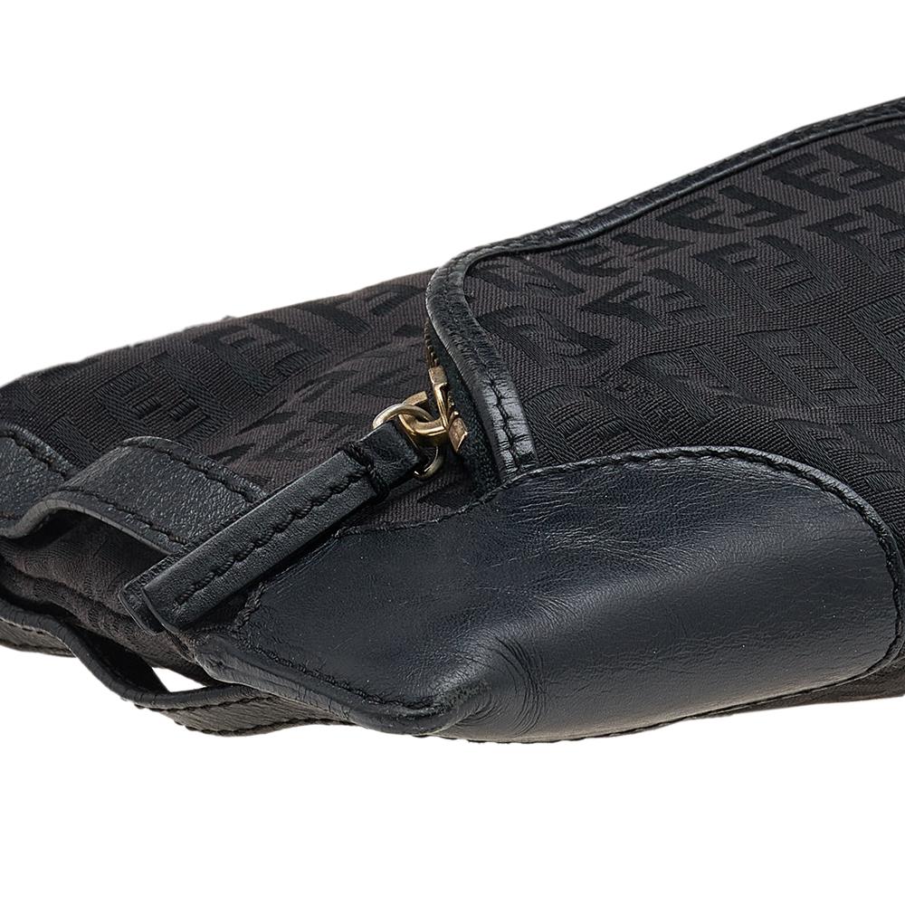 Fendi Black Zucchino Canvas and Leather Front Pocket Shoulder Bag 4